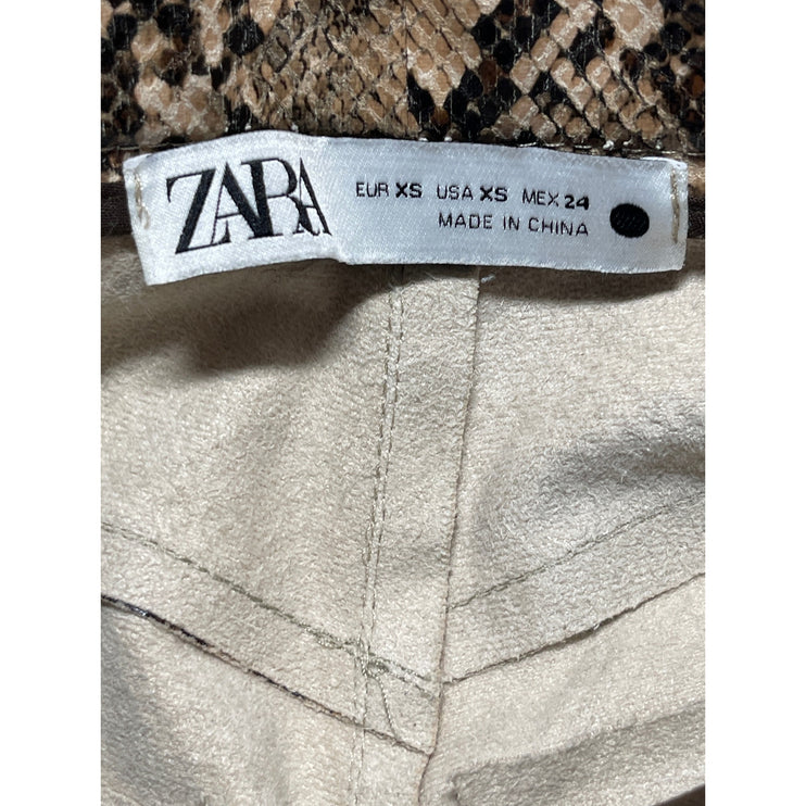 ZARA Womens Brown Snakeskin Faux Leather High Rise Wide Leg Trousers Pants Sz XS