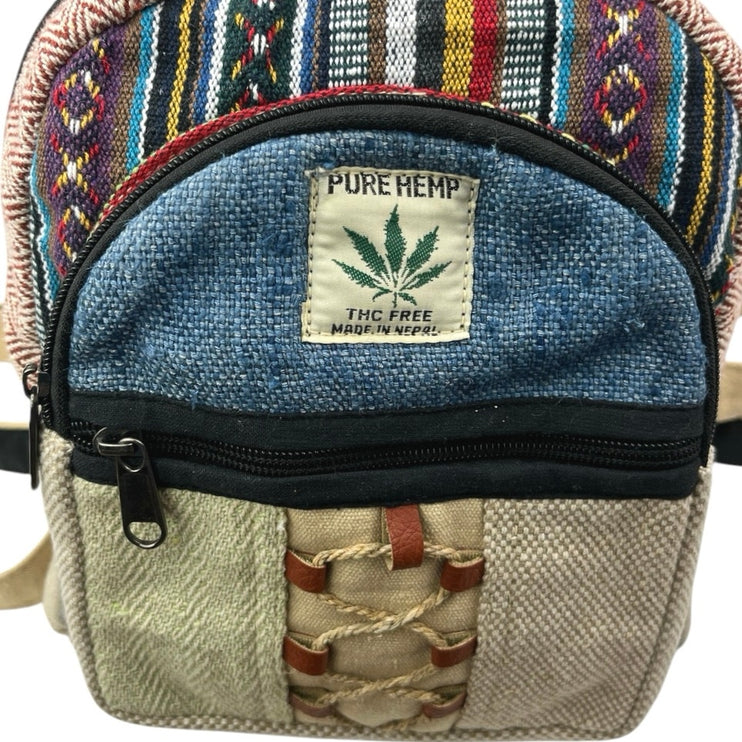 Women's Multicolor Handmade Pure Himalayan Hemp Hippie School Travel Backpack