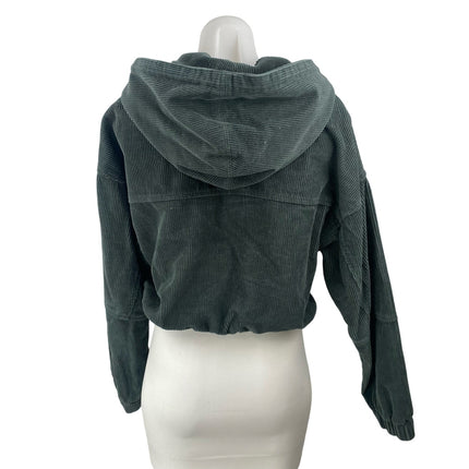 Urban Outfitters Women's Black Corduroy Full Zip Hoodie Cropped Sweatshirt Sz S