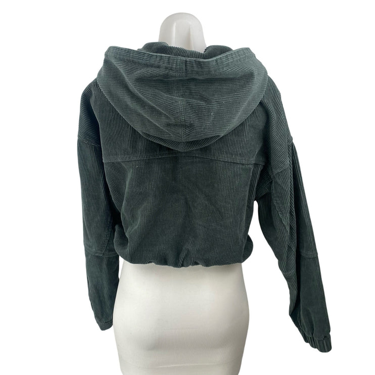 Urban Outfitters Women's Black Corduroy Full Zip Hoodie Cropped Sweatshirt Sz S