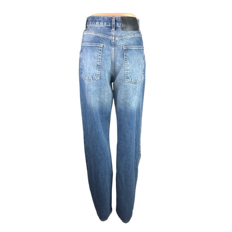 Zara Women's Blue High Rise Straight Baggy Palazzo Wide Leg Denim Jeans Pants 4