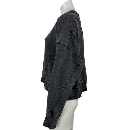 Free People FP Movement Intercept Washed Black Boxy Crop Sweatshirt Top Size M