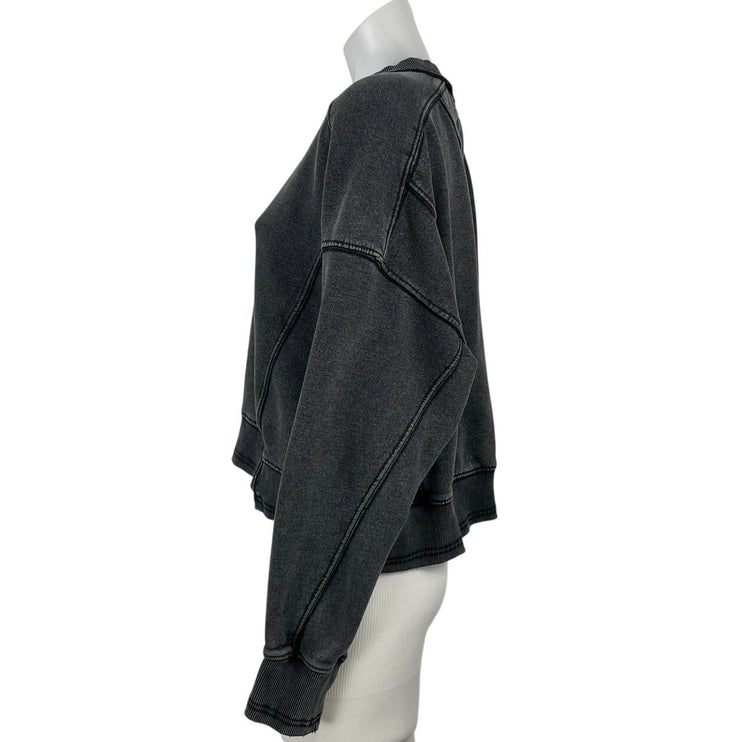 Free People FP Movement Intercept Washed Black Boxy Crop Sweatshirt Top Size M