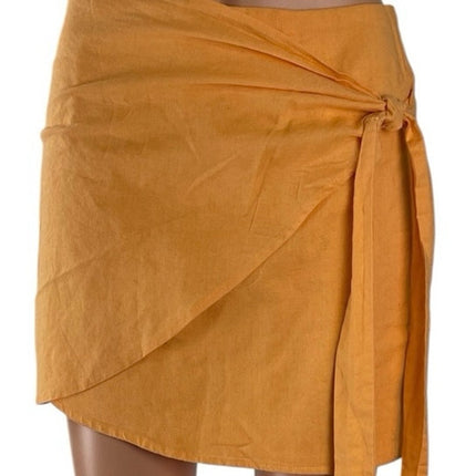 SAGE The Label Devon Coral Linen High Waisted Tie Pencil Wrap Mini Skirt Size S