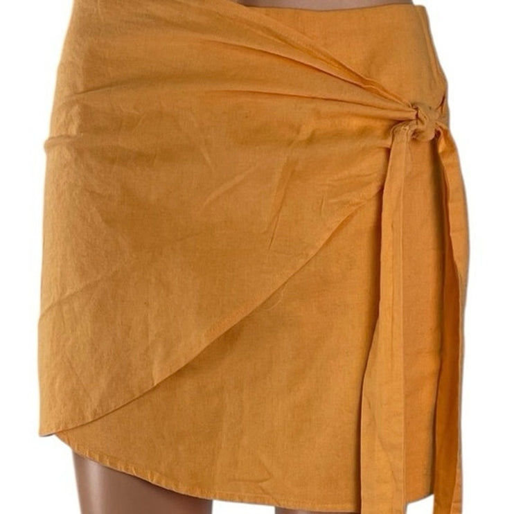 SAGE The Label Devon Coral Linen High Waisted Tie Pencil Wrap Mini Skirt Size S