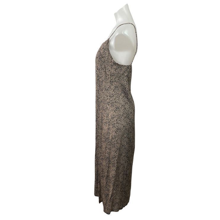 MNG Mango Beige Leopard Animal Print Sleeveless Slit Cami Tank Midi Dress Size 6