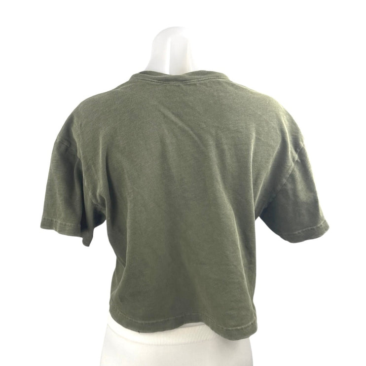 Frame Women's Vintage Forest Green Short Sleeve Cropped T Shirt Tee Top Size S