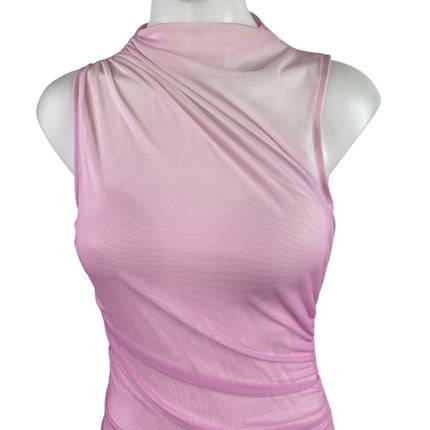 knee length dresses for ladies Zara Pink Ombre Sleeveless High Neck Ruched Mesh Sheer Mini Bodycon Ta –  Brie