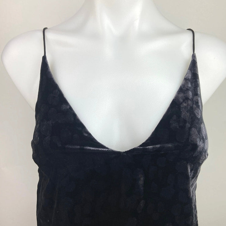 Zara TRF Black Velvet Animal Leopard Print Spaghetti Strap Mini Slip Dress Sz XS