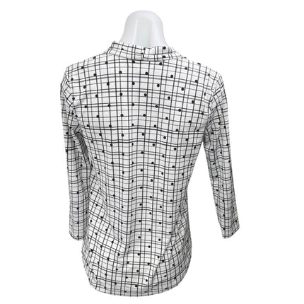 Charter Club White Black Plaid Polka Dots Long Sleeve Button Down Shirt Top Sz S