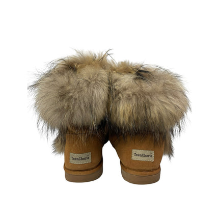 Teen Cherie Women's Brown Suede Sheepskin Almond Toe Ankle Snow Booties Boots 40