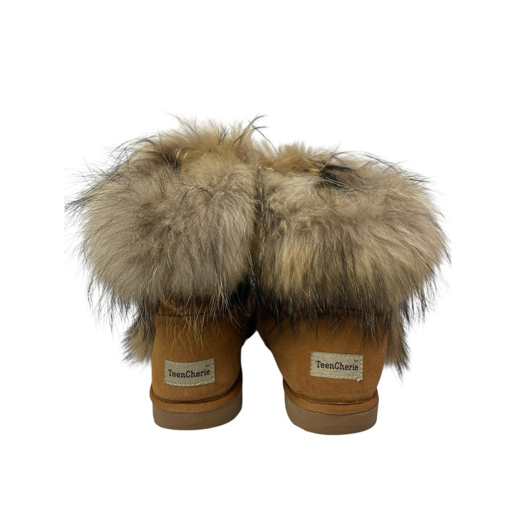 Teen Cherie Women's Brown Suede Sheepskin Almond Toe Ankle Snow Booties Boots 40
