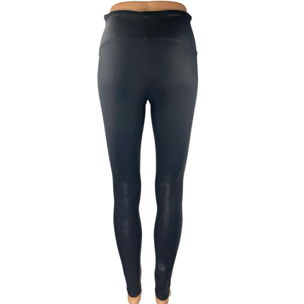 Spanx Black Faux Leather Mid Rise Skinny Fitness Workout Gym Leggings Pants Sz M