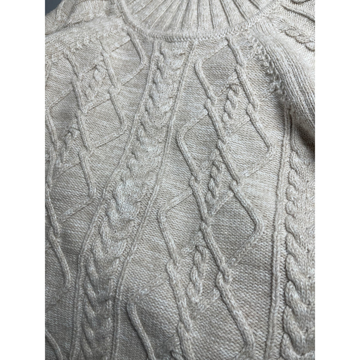 Gap Women's Beige Argyle Cable Knit Long Sleeve Crew Neck Sweater Top Size M