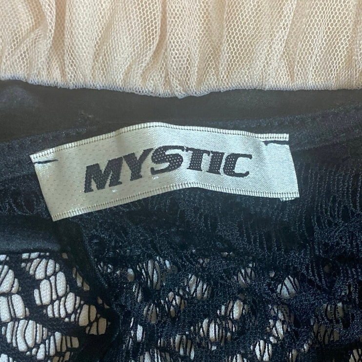 Mystic Black Beige Chiffon Lace Sleeveless Pleated Fit & Flare Mini Dress 3XL