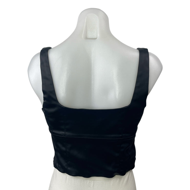 Aritzia Wilfred Shine Satin Bustier Black Square Neck Sleeveless Crop Tank Top M