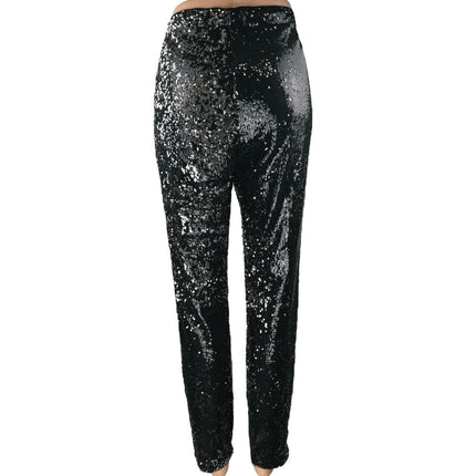 Honey Punch Black Sequin Sparkle High Waisted Skinny Leg Trousers Pants Size M