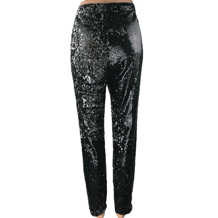 Honey Punch Black Sequin Sparkle High Waisted Skinny Leg Trousers Pants Size M