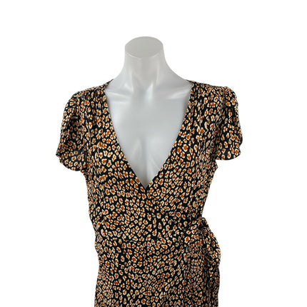 Free People Gorgeous Jess Multicolor Leopard Print Maxi A-Line Wrap Dress Sz S/P