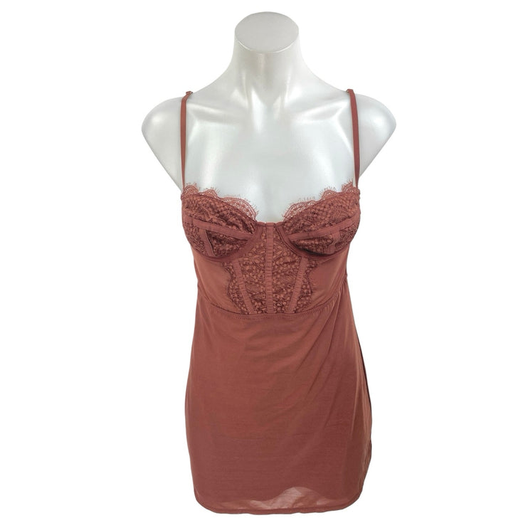Urban Outfitters Brown Sleeveless Lace Corset Bustier Mini Slip Dress – Brie