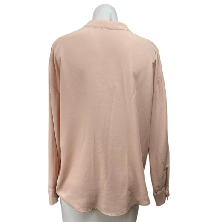 MNG Mango Women's Pink V Neck Long Sleeve Button Up Shirt Blouse Top Size 8