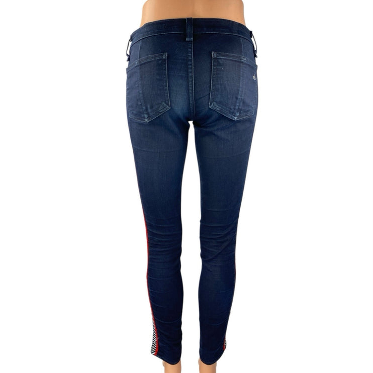 Rag & Bone Raja Midnight Blue Skinny Embroidered Low Waist Denim Jeans Pants 25