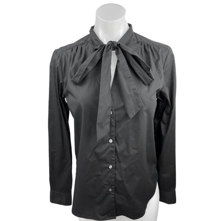 NEW Gap Black 100% Cotton Tie Neck Long Sleeve Button Down Shirt Top Size XS