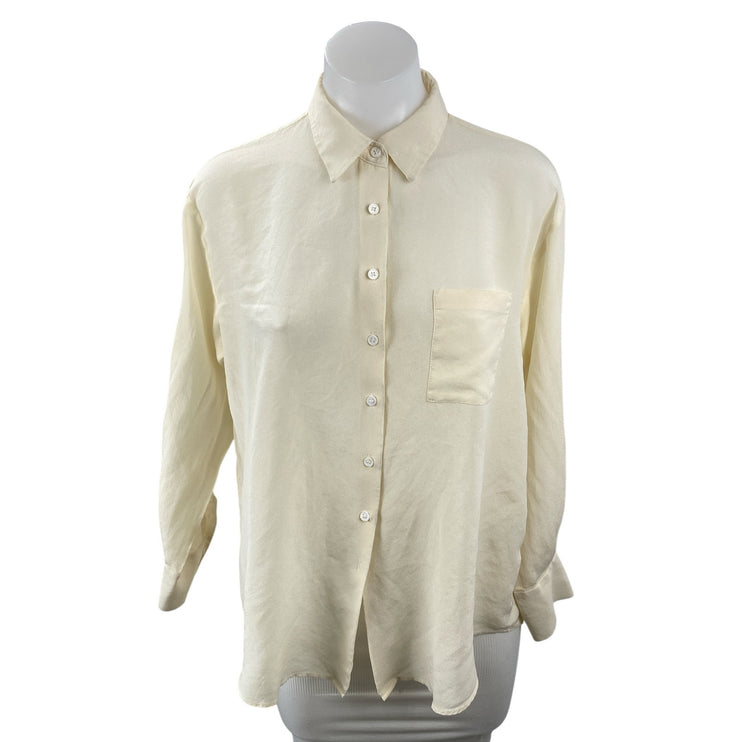 Zara Women's Yellow Chest Pocket Long Sleeve Button Down Blouse Shirt Top Size S