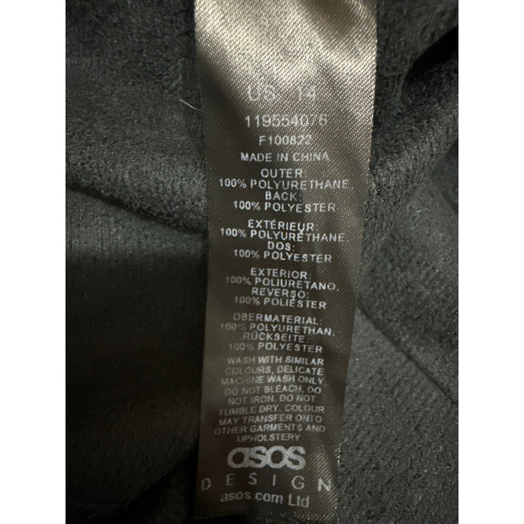 ASOS Design Black Faux Vegan Leather Skinny High Waist Trousers Pants Size 14