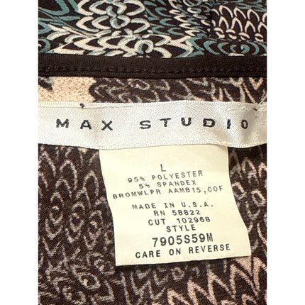 Max Studio Women's Geometric V Neck 3/4 Sleeve Midi Flared Kaftan A-Line Dress L