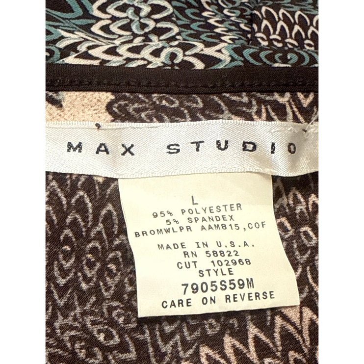 Max Studio Women's Geometric V Neck 3/4 Sleeve Midi Flared Kaftan A-Line Dress L