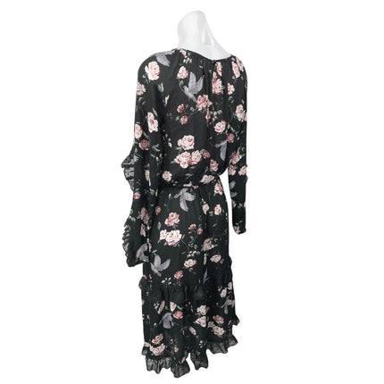 H&M Divided Black Floral Ruffle Long Sleeve Tiered Midi Blouson A-Line Dress 2