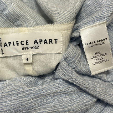 Apiece Apart Bougainvillea Light Blue 3/4 Sleeves Pinstriped Wrap Midi Dress 6