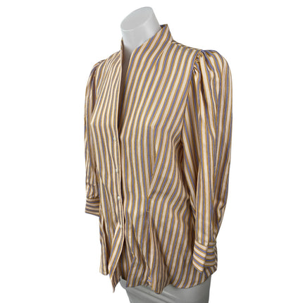 Sandro Women's Multicolor Striped Puff Sleeve Button Down Shirt Blouse Top Sz M