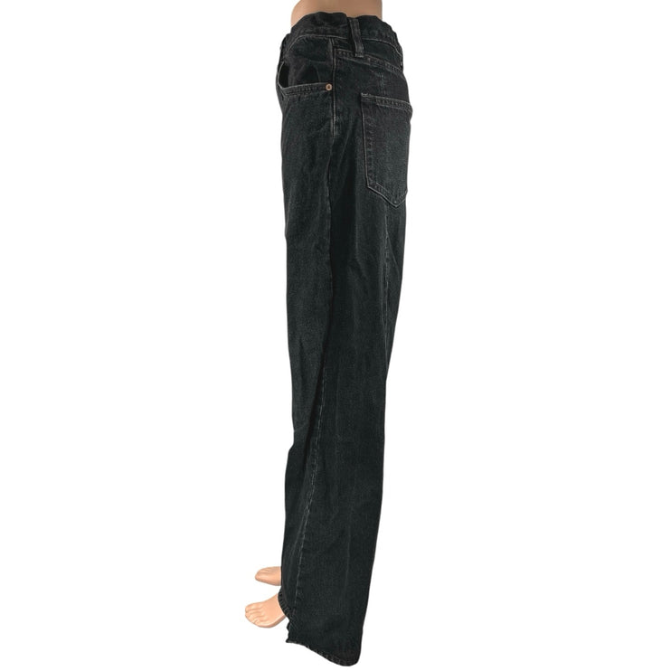 Oak + Fort Women's Black High Waisted Wide Leg Baggy Denim Jeans Pants Size 28