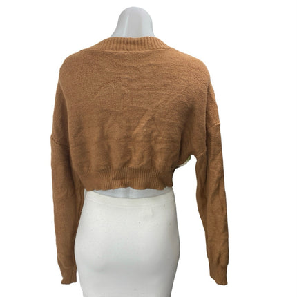Garage Brown Long Sleeve Plaid Button Down V Neck Cropped Cardigan Sweater S