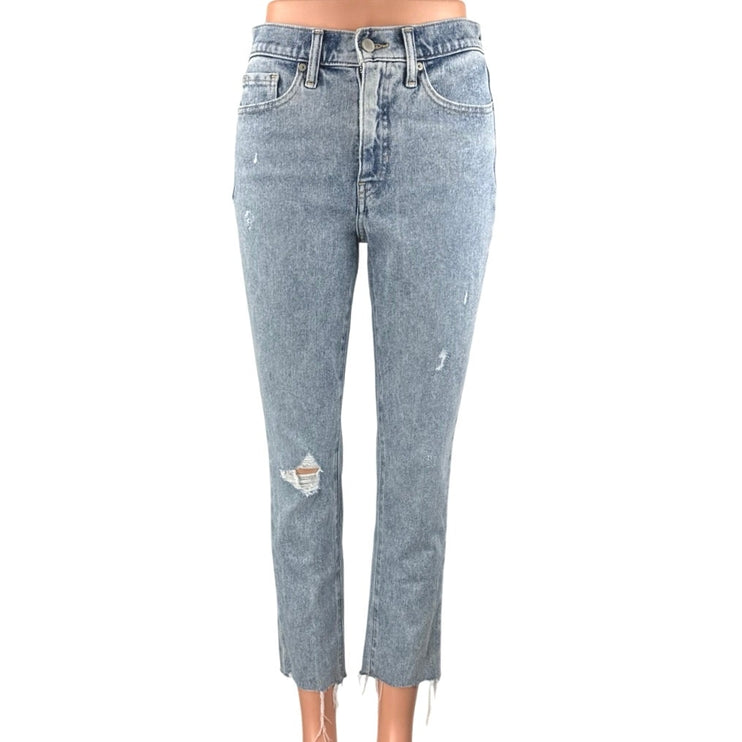 Banana Republic Women's Blue Light Wash Distressed Slim Straight Denim Jeans 26