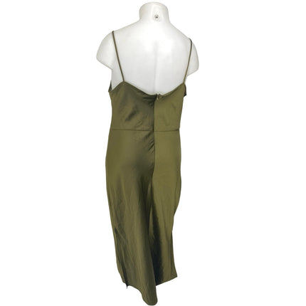 Taylor Olive Green Silky Satin Sleeveless Cami Cowl Neck Tank Slip Dress Size 16