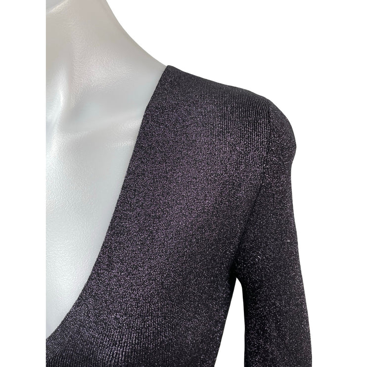 A.L.C. Serafina Shimmer Metallic Knit Slit Long Sleeve Midi Flare A-Line Dress S