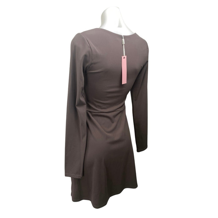 NEW Qinsen Gray Long Sleeve Square Neck Slit A Line Skater Mini Dress Size 8