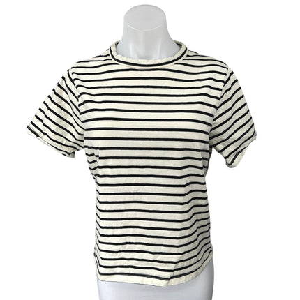 Mango MNG White Black Striped Round Neck Short Sleeve Pullover Tee Shirt Top L