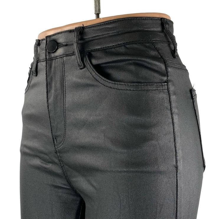 Edikted Women's Black Faux Vegan Leather High Rise Skinny Flare Trousers Pants S