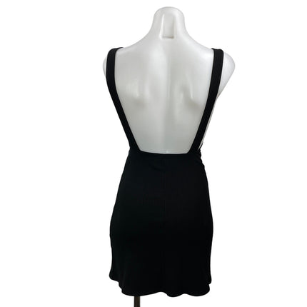 Reformation Black Ribbed Knit Sleeveless Square Neck Open Back Mini Dress Sz XS