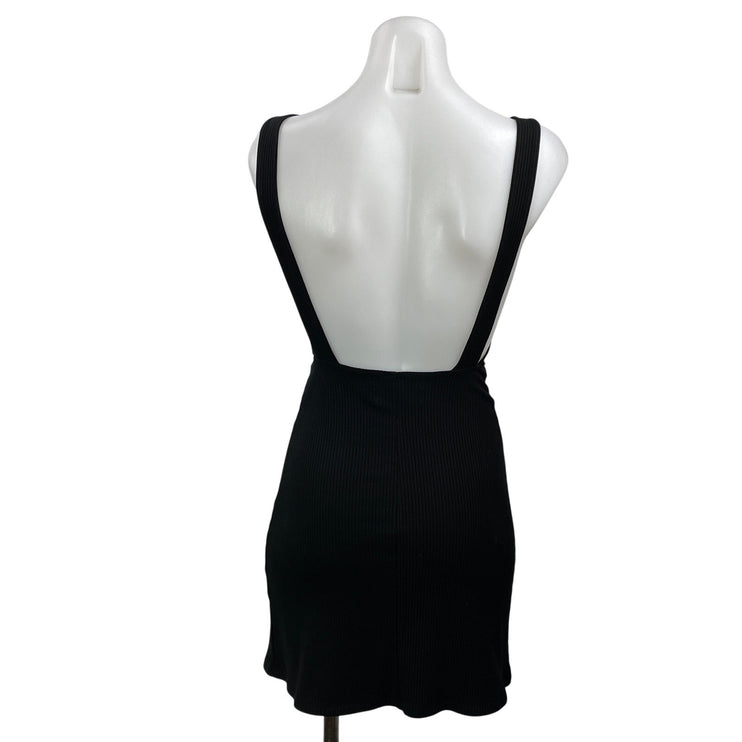 Reformation Black Ribbed Knit Sleeveless Square Neck Open Back Mini Dress Sz XS