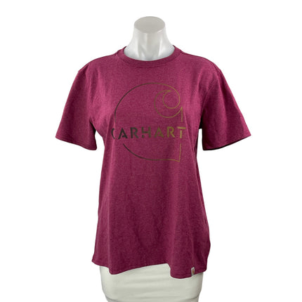 NEW Carhartt Womens Maroon Logo Graphic Loose Fit Short Sleeve T Shirt Tee Top M