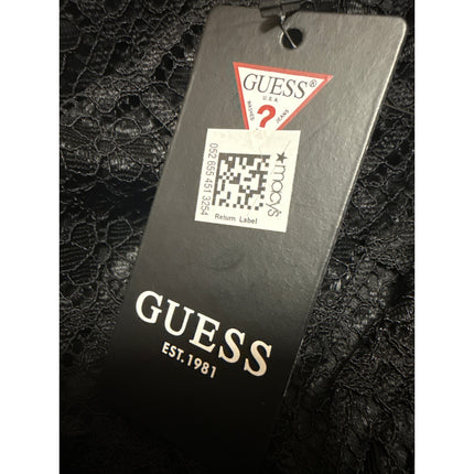 NEW Guess Black Floral Off The Shoulder Lace Ruffle Midi Bodycon Dress Size 14