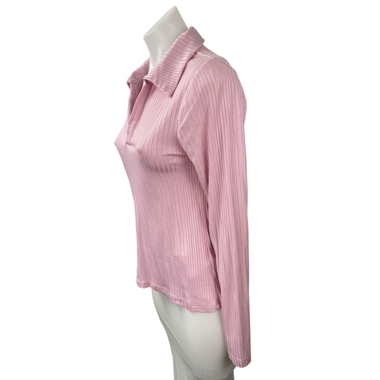 & Other Stories Women's Pink Long Sleeve Pleated V Neck Polo Shirt Blouse Size S