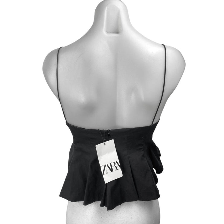 NEW Zara Women's Black Sleeveless Cami Camisole Tank Peplum Crop Top Size XS