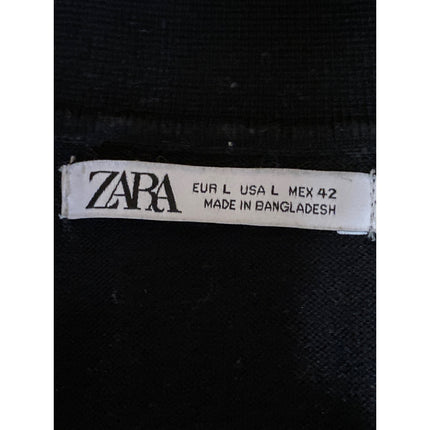 Zara Men's Black Collared Button Short Sleeve Golf Knit Polo Shirt Top Size L