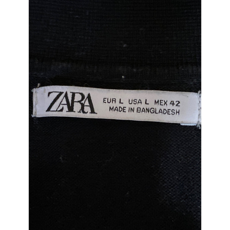 Zara Men's Black Collared Button Short Sleeve Golf Knit Polo Shirt Top Size L